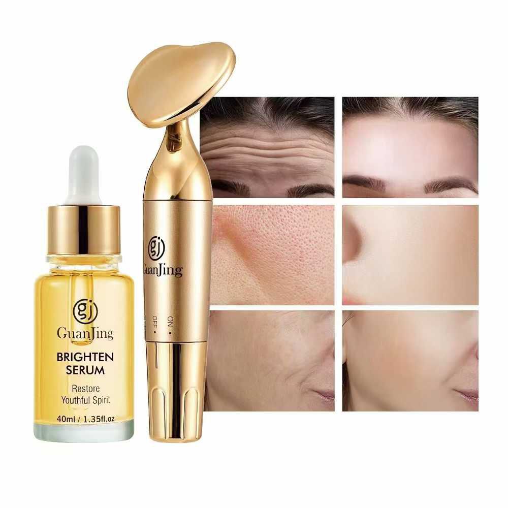Kit Facial Dorado: Masajeador Eléctrico + Sérum Iluminador Antiarrugas